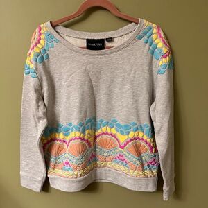 MinkPink Sweatshirt‎ Sz Large Sheashell Puff Paint Long Sleeve Boxy Coastal